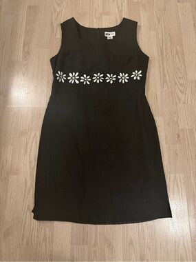VTG Y2K 90s Black w/ White Daisies Dress Sz 6 Flowers Sleeveless Summer Dress
